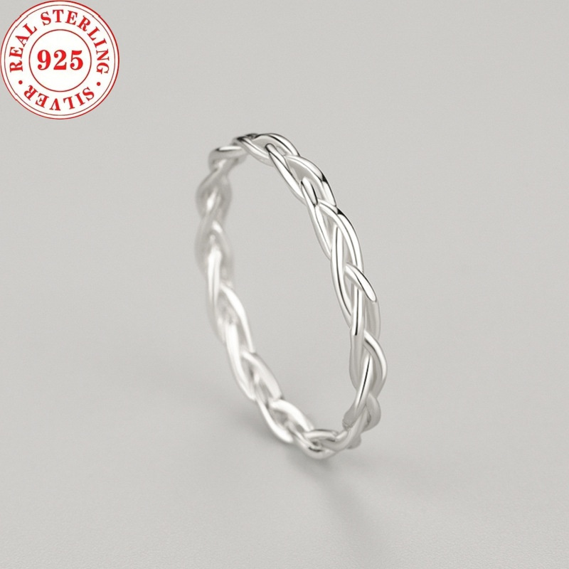 TEMU 925 Sterling Silvery Ring, Cute Woven Ring, Suitable For Daily Clothing Stacking Jewelry Decoration, Perfect Decoration For Women