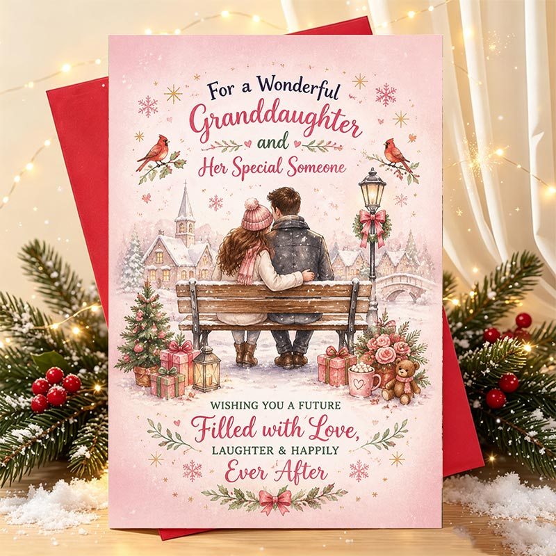 TEMU 1 Set Christmas Greeting Card Romantic Christmas Card For Granddaughter And Her Partner - Ideal Gift For Couples To Wish