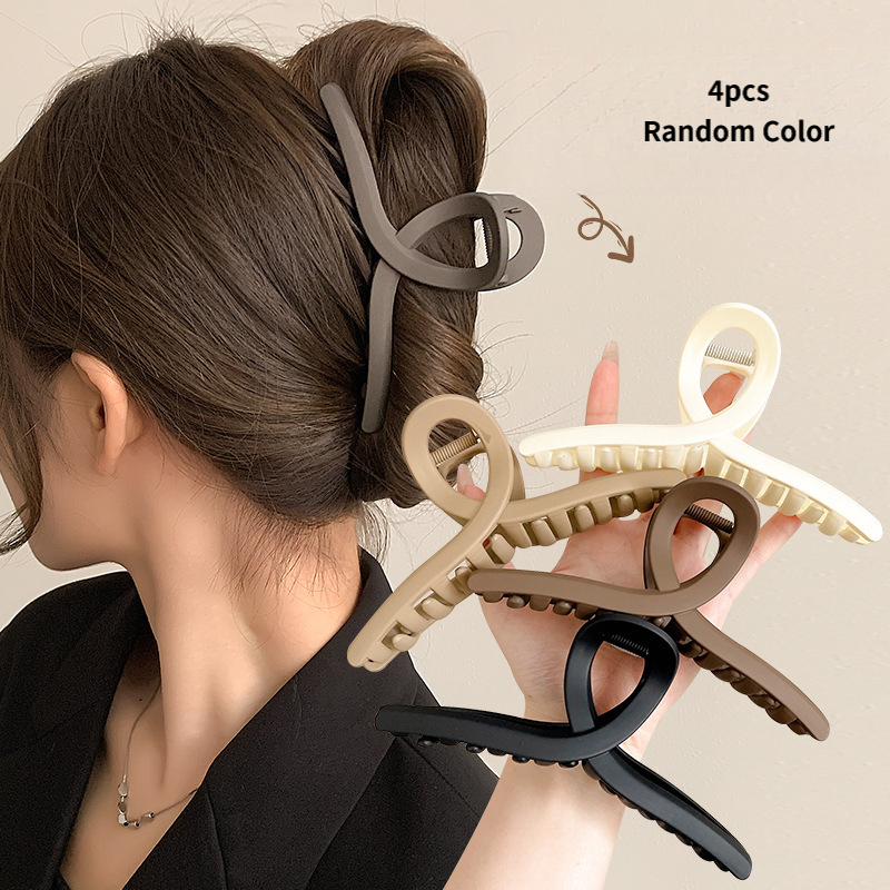TEMU 4pcs Matte Large Hair Claw Clips Random Color Send, Solid Color Hair Jaw Clips, Non Slip Big Hair Barrettes For Women Thick Long Hair, Fashion