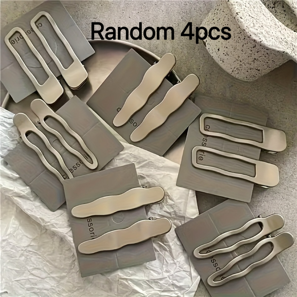 4pcs Random Style Pack Of Line Hairpins - Wave, Geometric And Drop Shapes, Suitable For Fashion Side Part And Cool Hairstyle. Metal Hair Additions. Perfect Gift