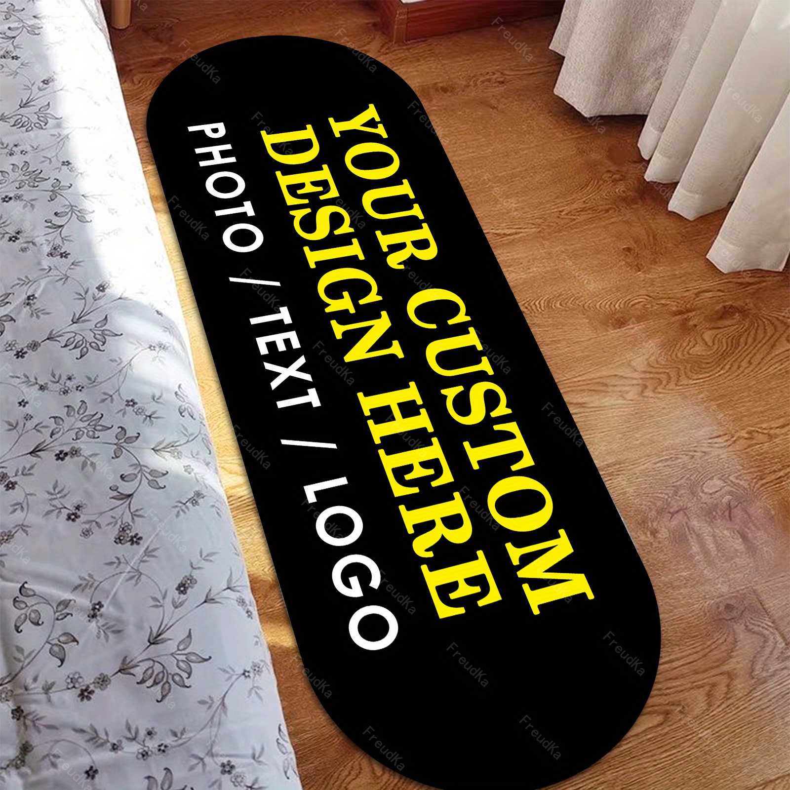 TEMU Custom 1pc Oval Rug, Long Oval Runner Rug With Self- Text, Logo, Or Image, Suitable For Home Decor And Anti-slip Mats At Entrances, Gardens, , ,