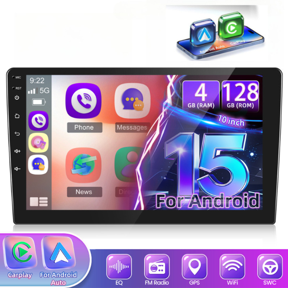 Image of [4+128g] Car Radio With Wireless Carplay/ Auto, 10 Inch 2 Din 15 Screen Touch Screen Car Radio With Gps Navigation/ Wifi/ Swc/ Fm/ Rds/ Usb