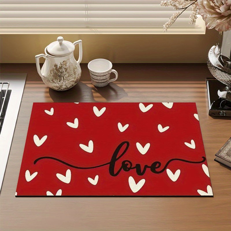 

1pc Love Heart Pattern Dish Drying Mat - Absorbent Pad For Kitchen Countertops, Coffee Machines & Laundry - Moisture-proof Polyester Draining Mat For Sinks & Party Decor