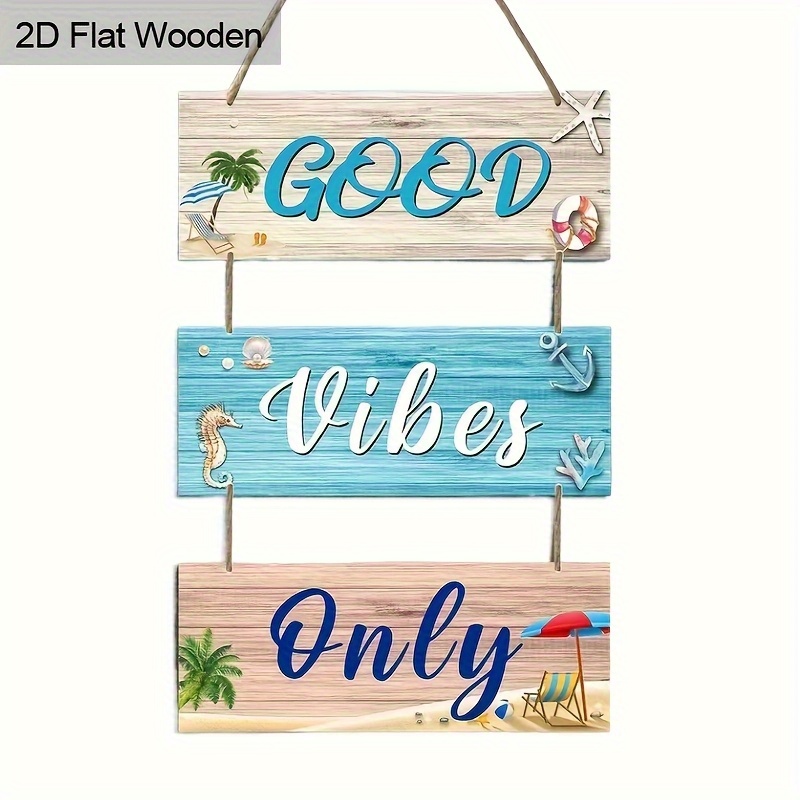 E-shop 2D Flach, 2D Flach 3er Set/Sommer Gute Ozean Seepferdchen Muschel Seestern Muster Holz Hängedekoration Wandbild Außenwand Anhänger Garten Baum