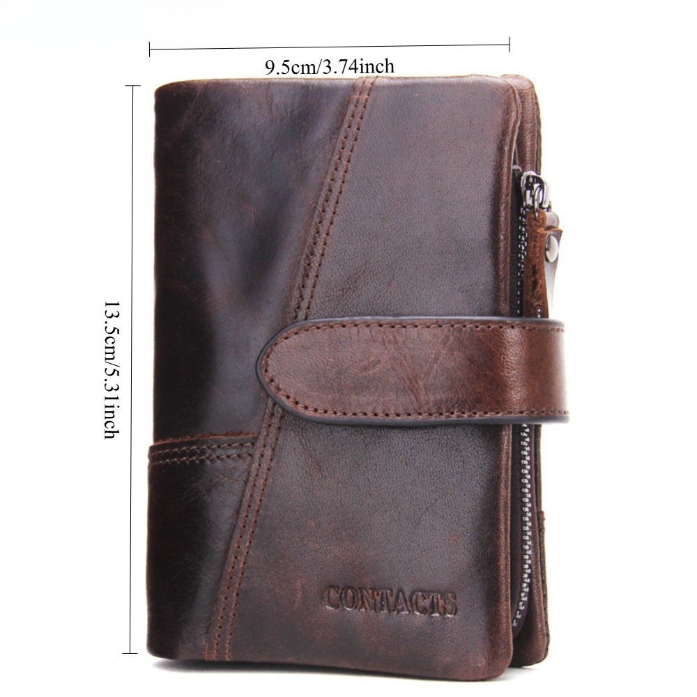 Image of Retro Minimalist Cowhide Leather Men's Wallet Zipper Clasp Clutch Bag Large Capacity Multi-card Slot Design Card Holder Ideal For Daily Use Perfect Gift For Birthdays, Holidays, And Valentine's Day