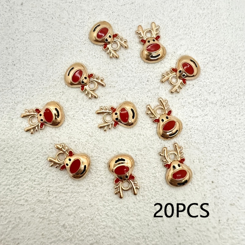 TEMU 20pcs Christmas Reindeer Pendants Charms, With , For Dly Jewelry Making, Necklace, Earrings, Keychain Bag Decorations, Holiday Crafting,