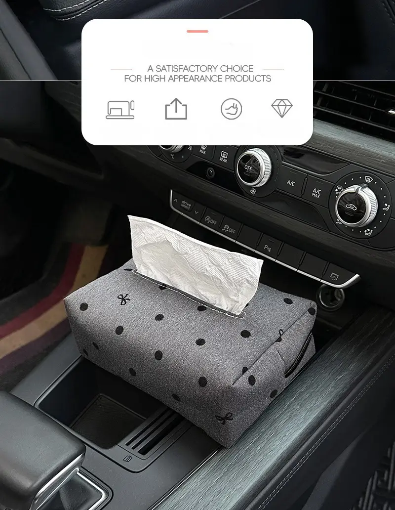luxury elegant polka dot car tissue holder with bowknot universal fit backseat and polyester fiber ideal for armrest sun visor and console storage car accessories Product details 1