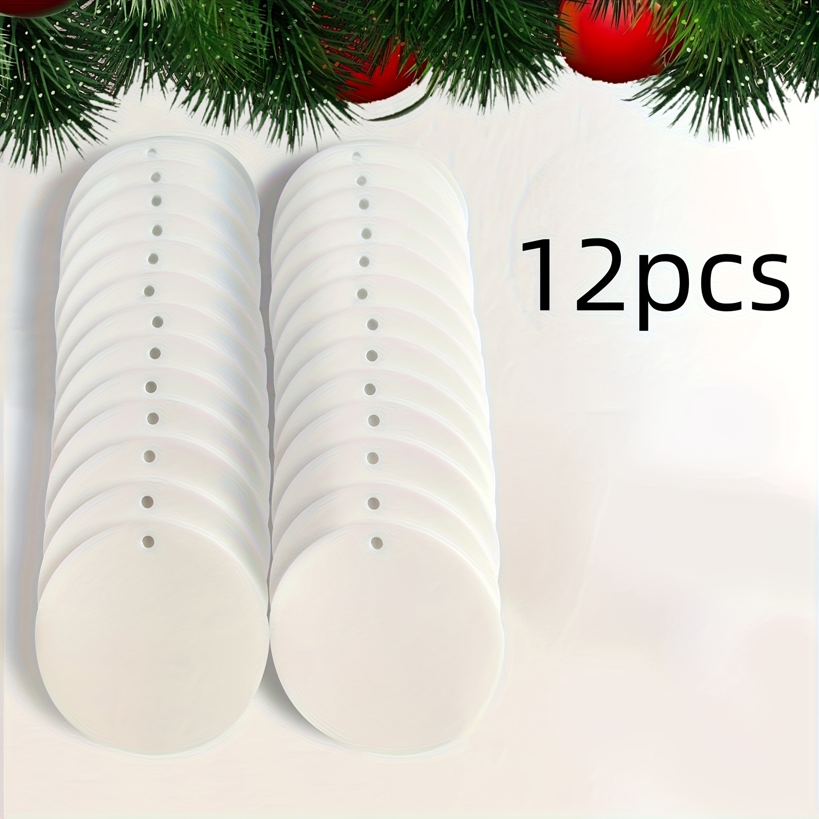 TEMU 12 adornos navideños acrílicos - Blancos pintables con agujeros para decoración navideña del hogar, estilo de decoración artística navideña, no