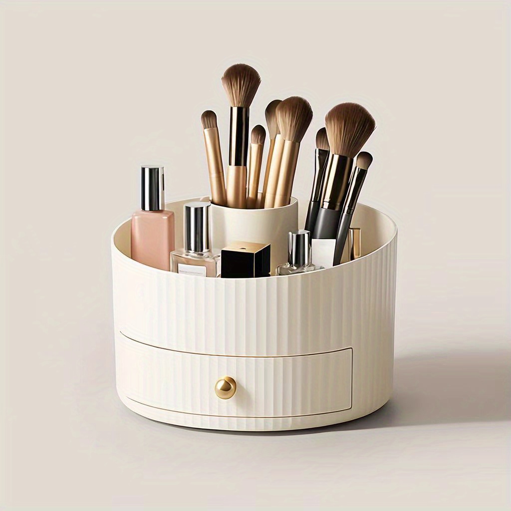 360 rotating makeup brush organizer with dustproof lid   vanity storage cup makeup brush holder for professional home use   travel elegant cosmetic organizer cup durable plastic material Product details 2