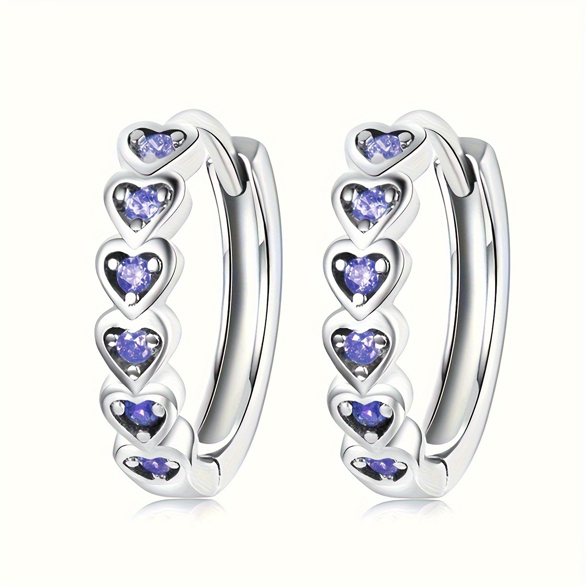 Women's Multicolor Synthetic Gemstone Heart Hoop Earrings, Petite