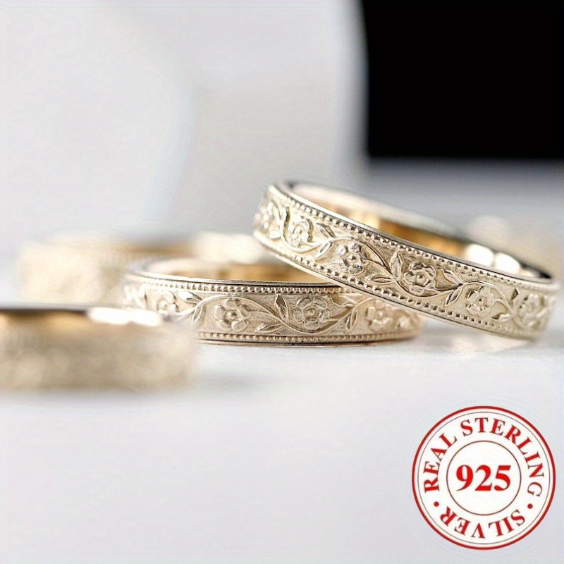925 Sterling Silver Minimalist Patterned Women's Ring