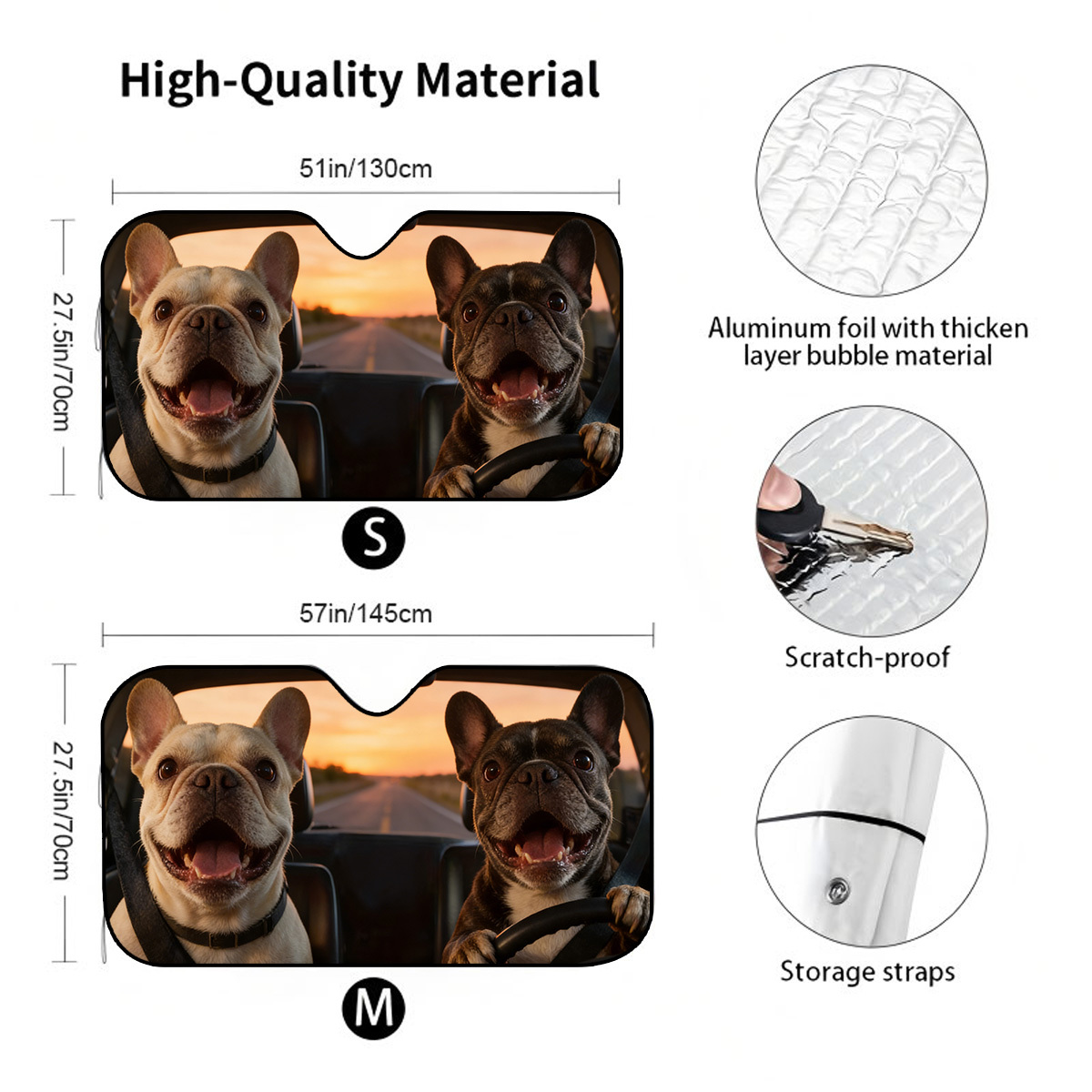 TEMU 1pc, A Cute And Fun French Bulldog-shaped Sunshade For The Front Windshield, Foldable For , Protects Against Sunlight To Keep The Car Cool, Easy