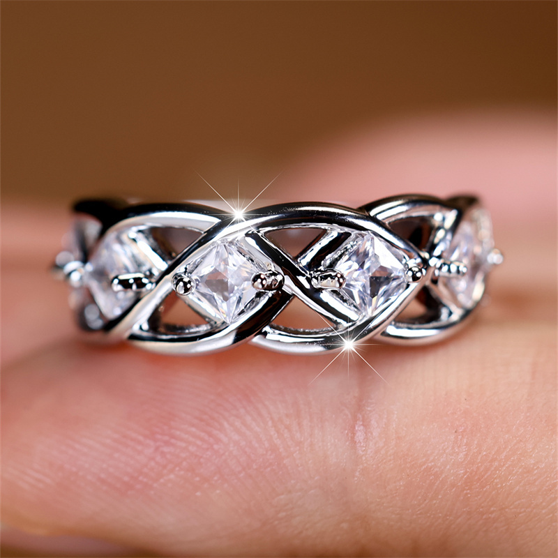 Women's Valentine's Day Princess Hollow Ring with Square-Cut White Stone