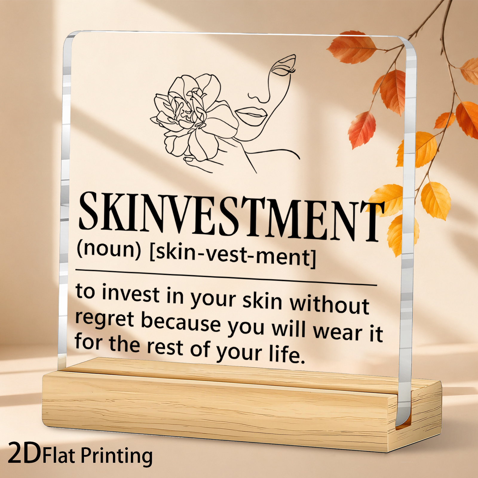 TEMU 2d Flat, 1pc Pack, Skincare Enthusiast Positive Definition Quote Acrylic Plaque Desktop Decoration Sign, Minimalist 2d Printed Transparent