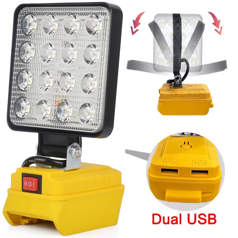 TEMU 4inch Led Work Light For 20v With 2 Usb Charging Ports, Led Flood Light For Outdoor, Camping, Car Repairing, Emergency And Lighting