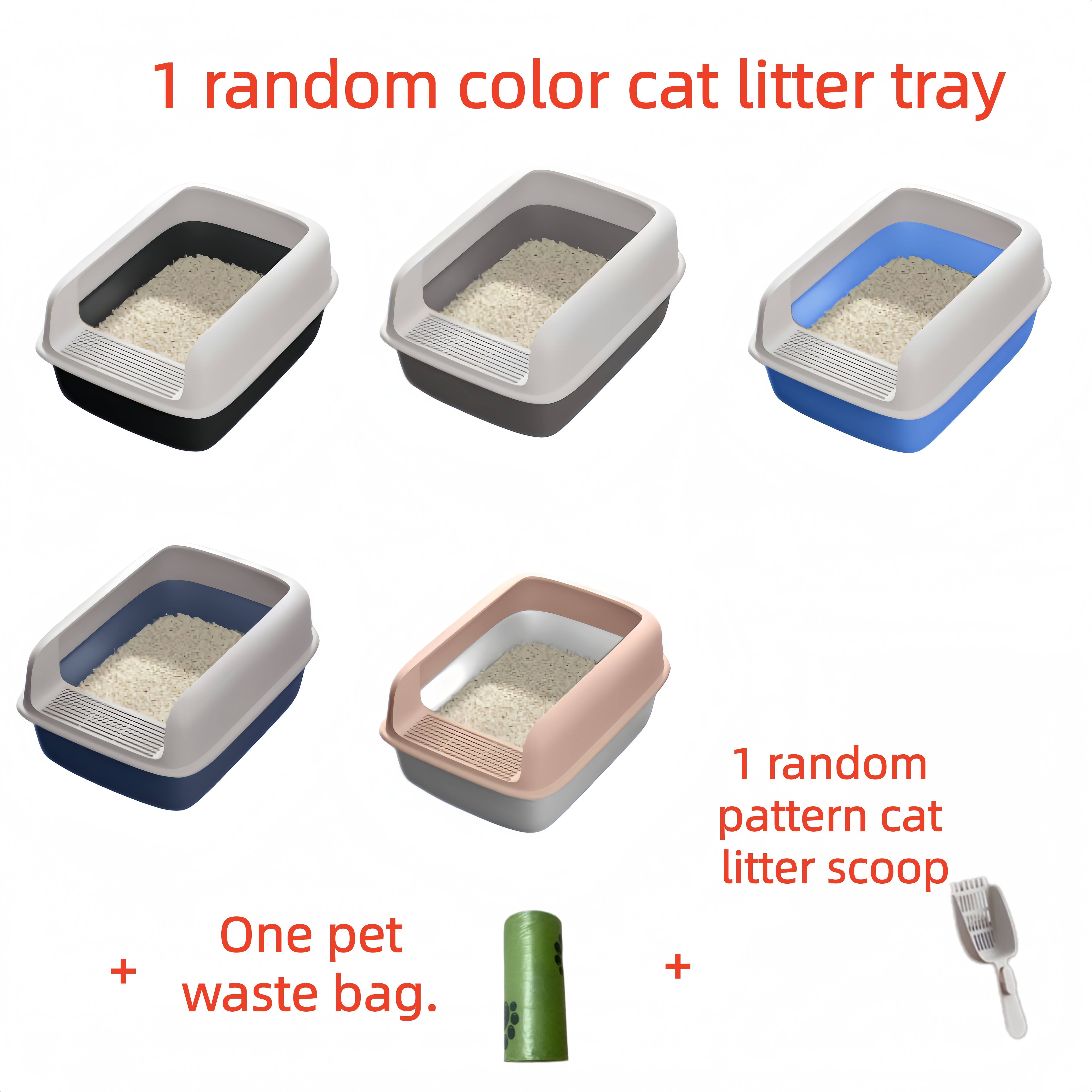 TEMU Random Litter Box Set, Semi-enclosed With Open Top Cover, Large Capacity, High-sided Design, , Detachable, Easy To Clean, Pet Toilet With