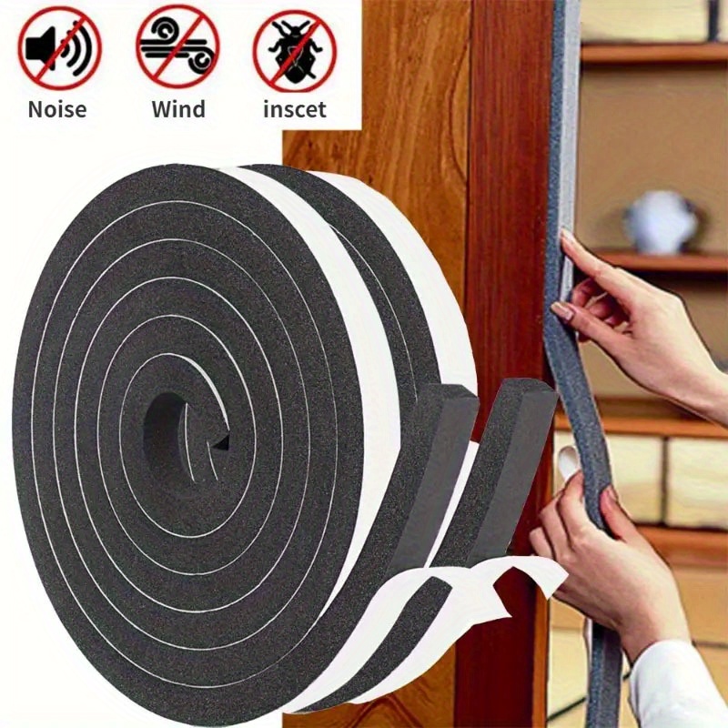 2 Rolls Door Window Sealing Strips, Self-adhesive Insulation Foam Tape Sponge, Sound-proof Door Window Foam, Noise Insulation Excluder Tape, Dust-proof Sealing Strip