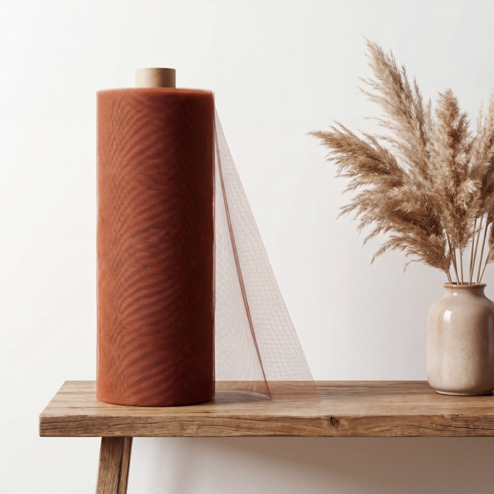 TEMU 2-roll Pack Large Rust Red Tulle Fabric Suitable For Window Valance, Wedding & Party Decorations, Pre-cut Craft Mesh For Diy Backdrop, Ceiling