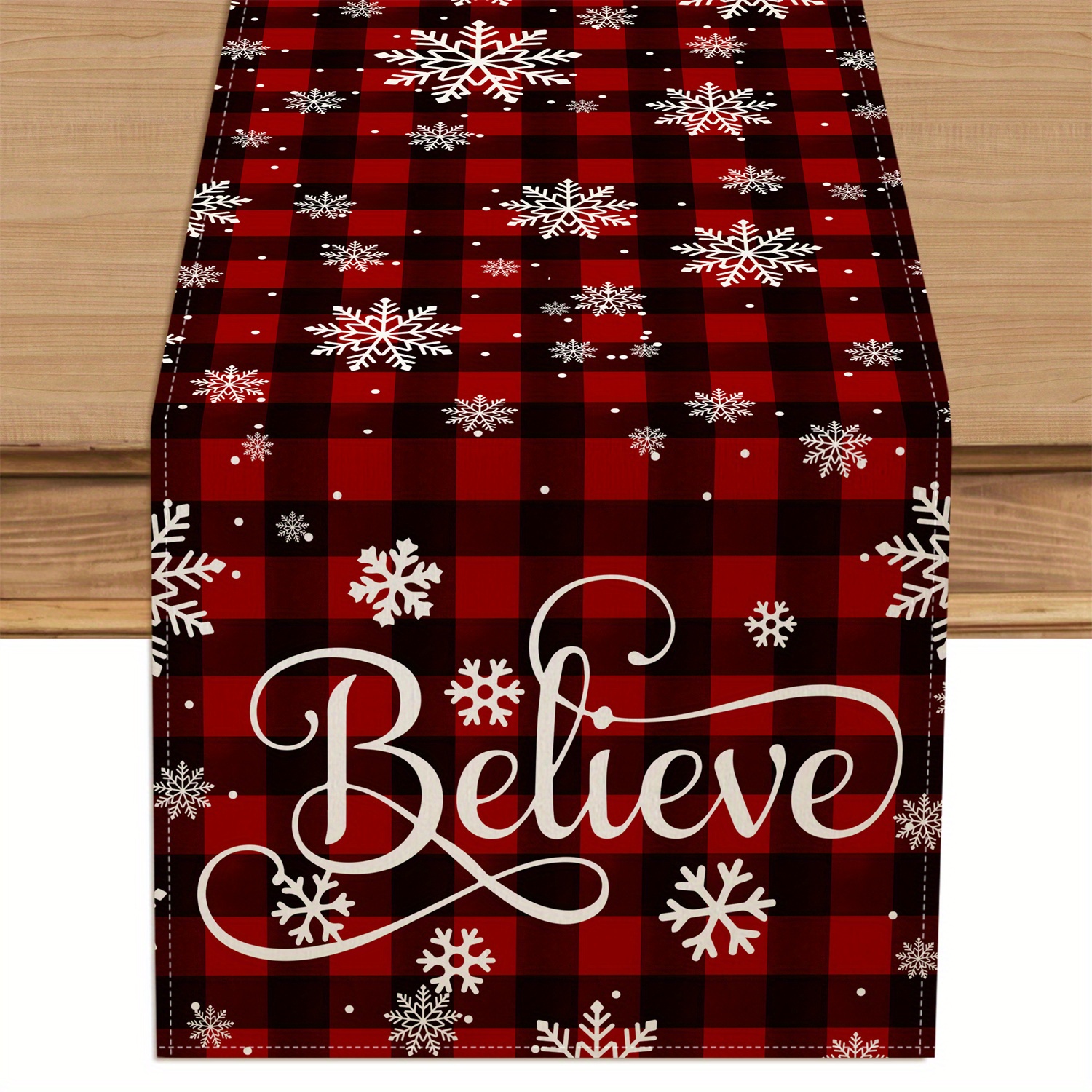 TEMU A Single Red And Black Checkered Tablecloth With Snowflakes And Dots For Christmas, Suitable For Decorating Restaurants, Kitchens, And Indoor Or