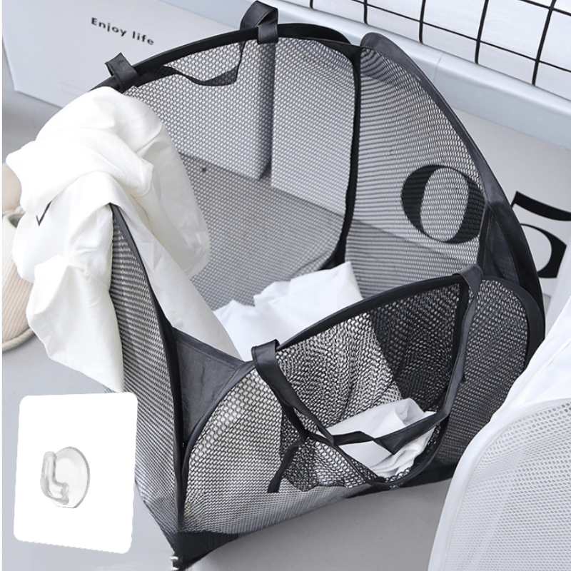 TEMU Modern Foldable Large Mesh Laundry Basket And Hook Set(includes 1 Laundry Basket+ 1 Hook, 2pcs In Total)- Lightweight And Large-capacity Laundry