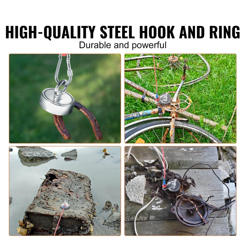   magnet fishing kit 1200lbs 2 95inch diameter double sided fishing magnets strong neodymium magnet with heavy duty 65ft rope grappling hook waterproof case gloves threadlocker eye bolt