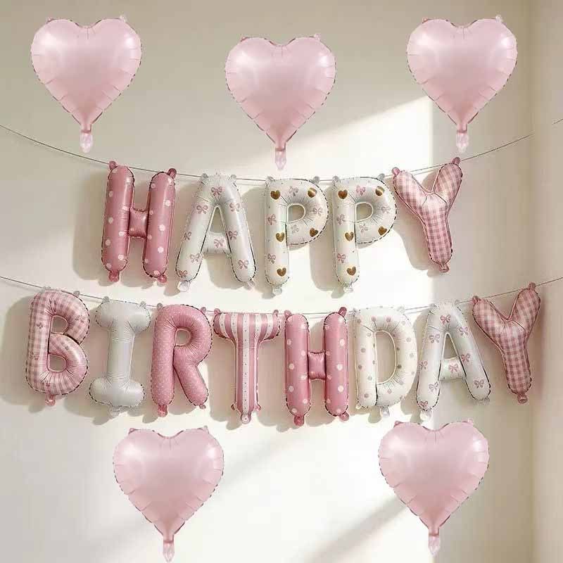 Image of 18pcs Set Blue And Pink 16-inch English Birthday Letter Balloons, Birthday Party Decoration Kit, Party Atmosphere Decor, Event Party Room Background Wall Decoration