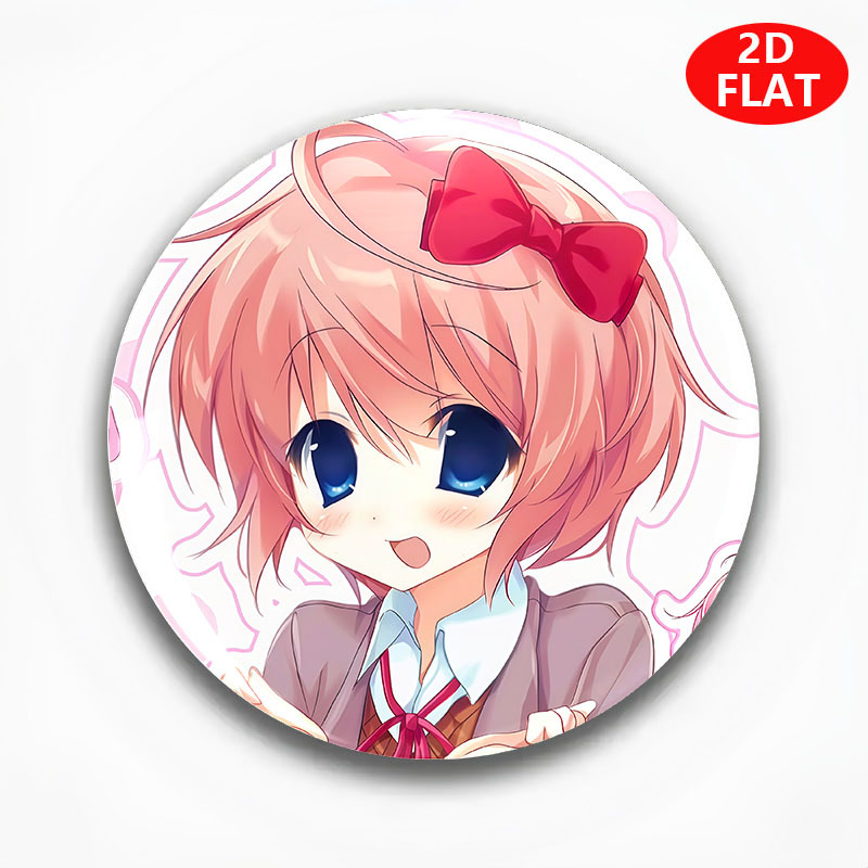 TEMU 2d Flat, Anime Suitable For Suitable For Clothes Hats Backpacks Brooch Pin Badge - Pink Short Hair Red Bow Round Pin, Funny Gift For Uniforms,