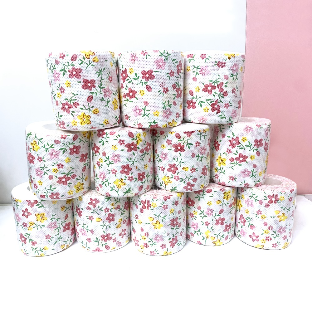 TEMU 5 Rolls Of High-quality Floral Toilet Paper, Floral Print Toilet Paper, Natural Wood Toilet Paper, Floral Pattern Toilet Paper, Creative Print,