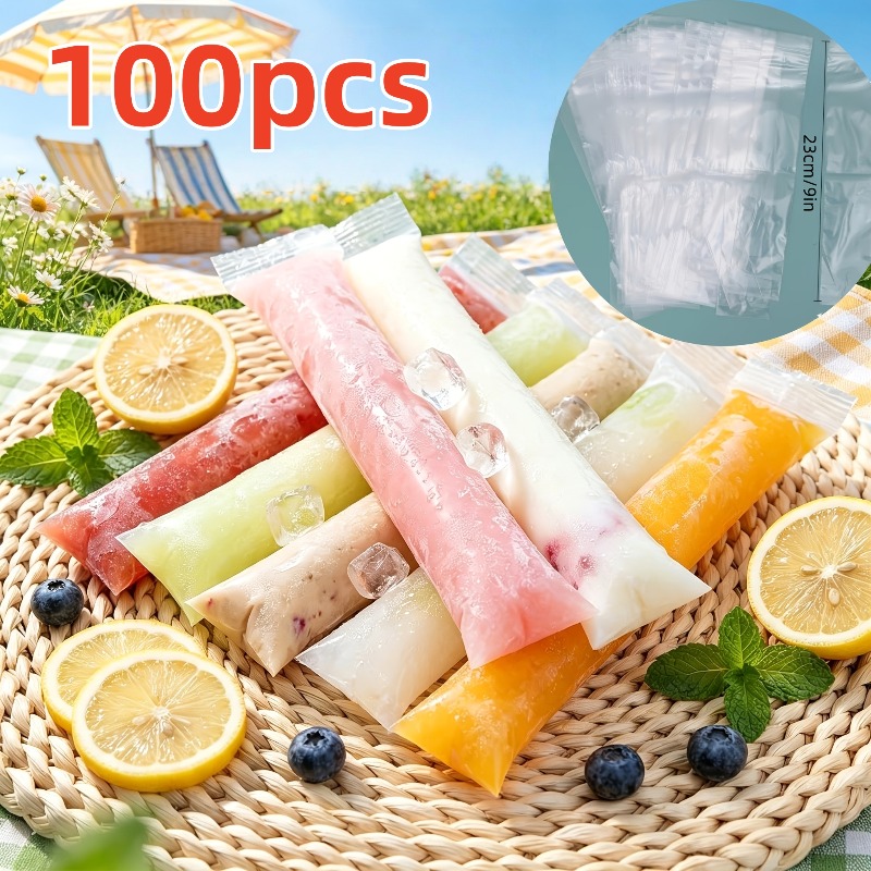 TEMU 100 Bolsas Reutilizables Auto-Sellables Gruesas para , Tira de , A Prueba de Fugas, para Helados de Hielo Picado, Adecuadas para Jugos, Batidos,