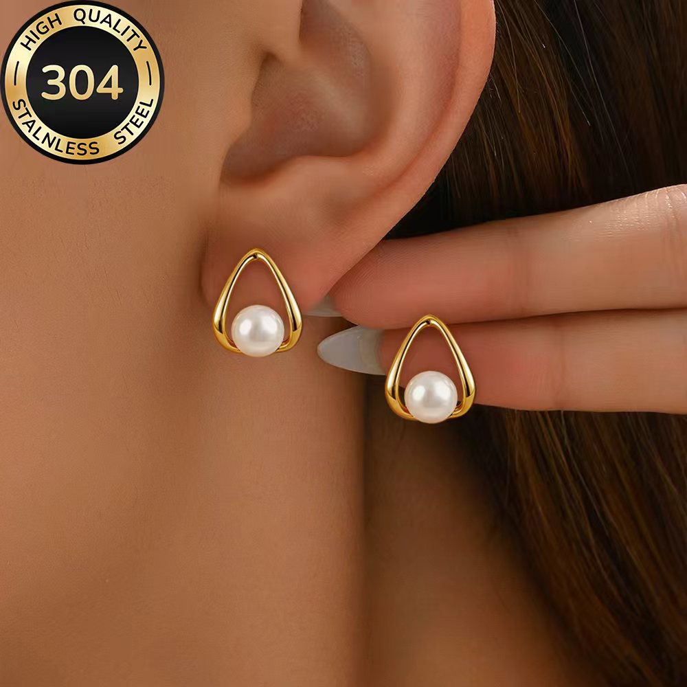 TEMU High-quality Stainless Steel Hypoallergenic Golden Stud Earrings, Fade-resistant, Easy And Elegant, Suitable For Everyday Wear Or Party Fashion