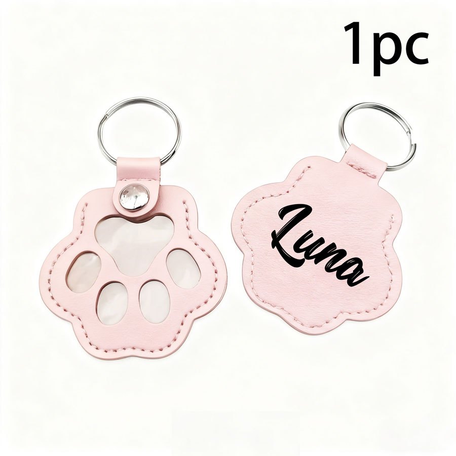 Image of 1pc Love! Dog Hair Keychain Cat Hair Keychain Customizable Birthday Colors Optional Faux Leather Cute Paw Print Pet Memorial Gift Keychain