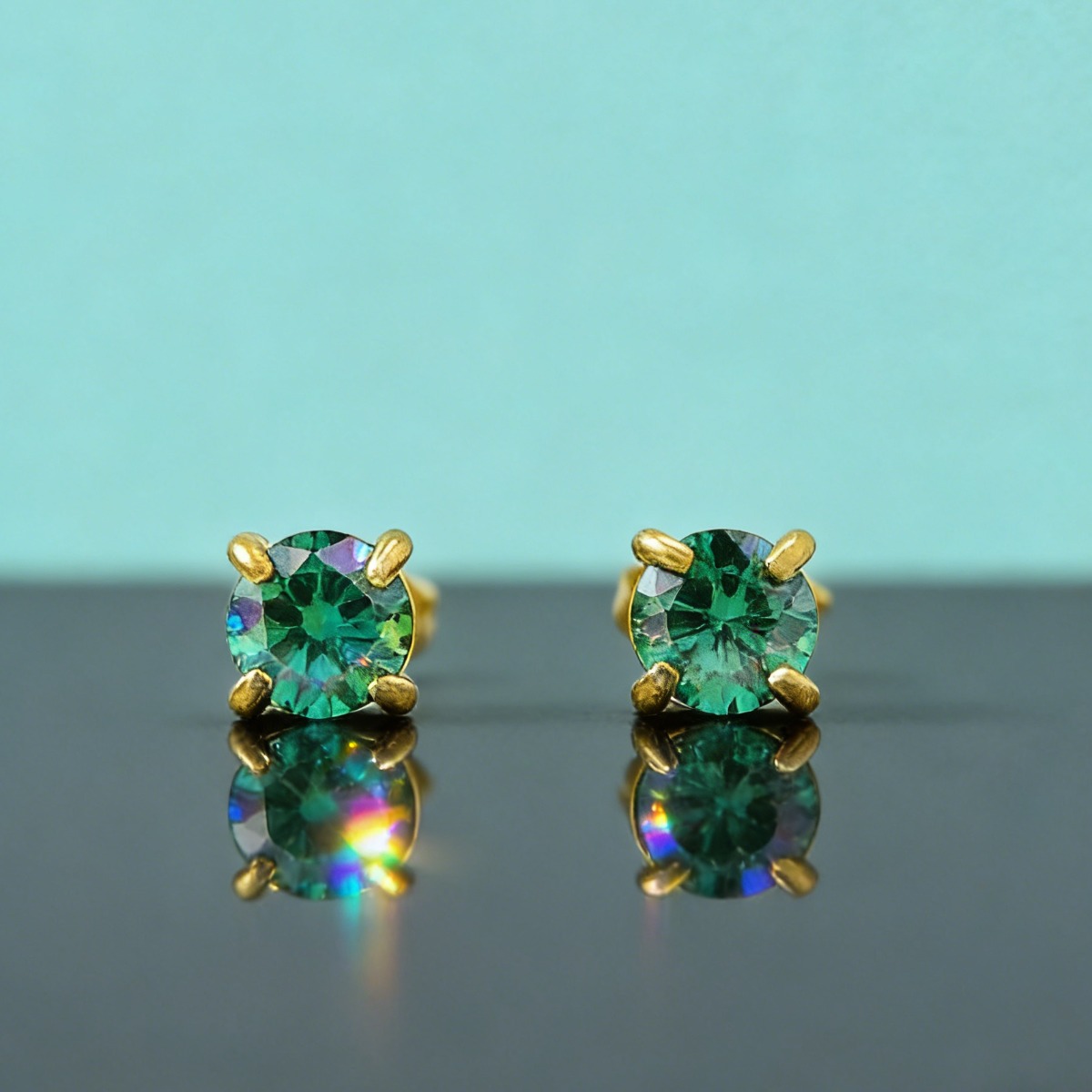 Chic Round Cut Moissanite Four-Prong Golden Stud Earrings