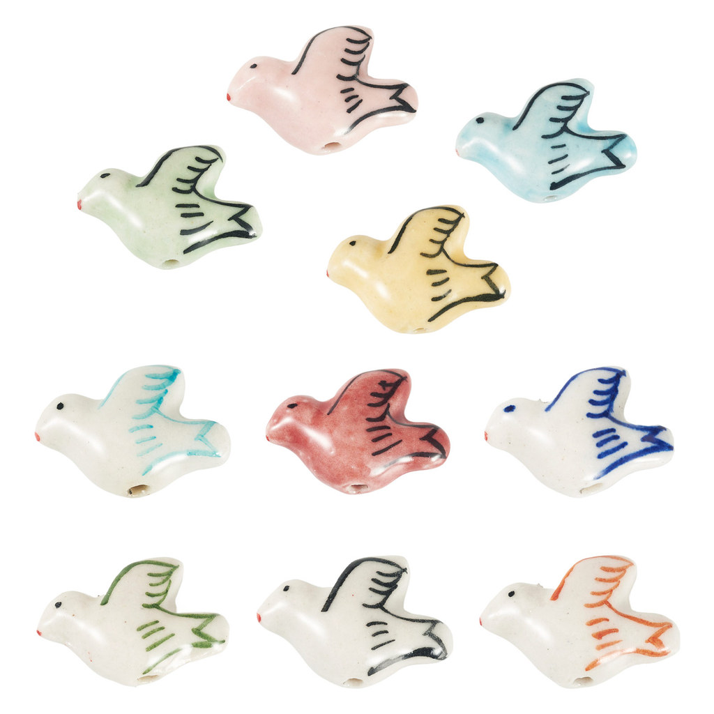 10pcs Handmade Porcelain Beads, Pigeon Shape