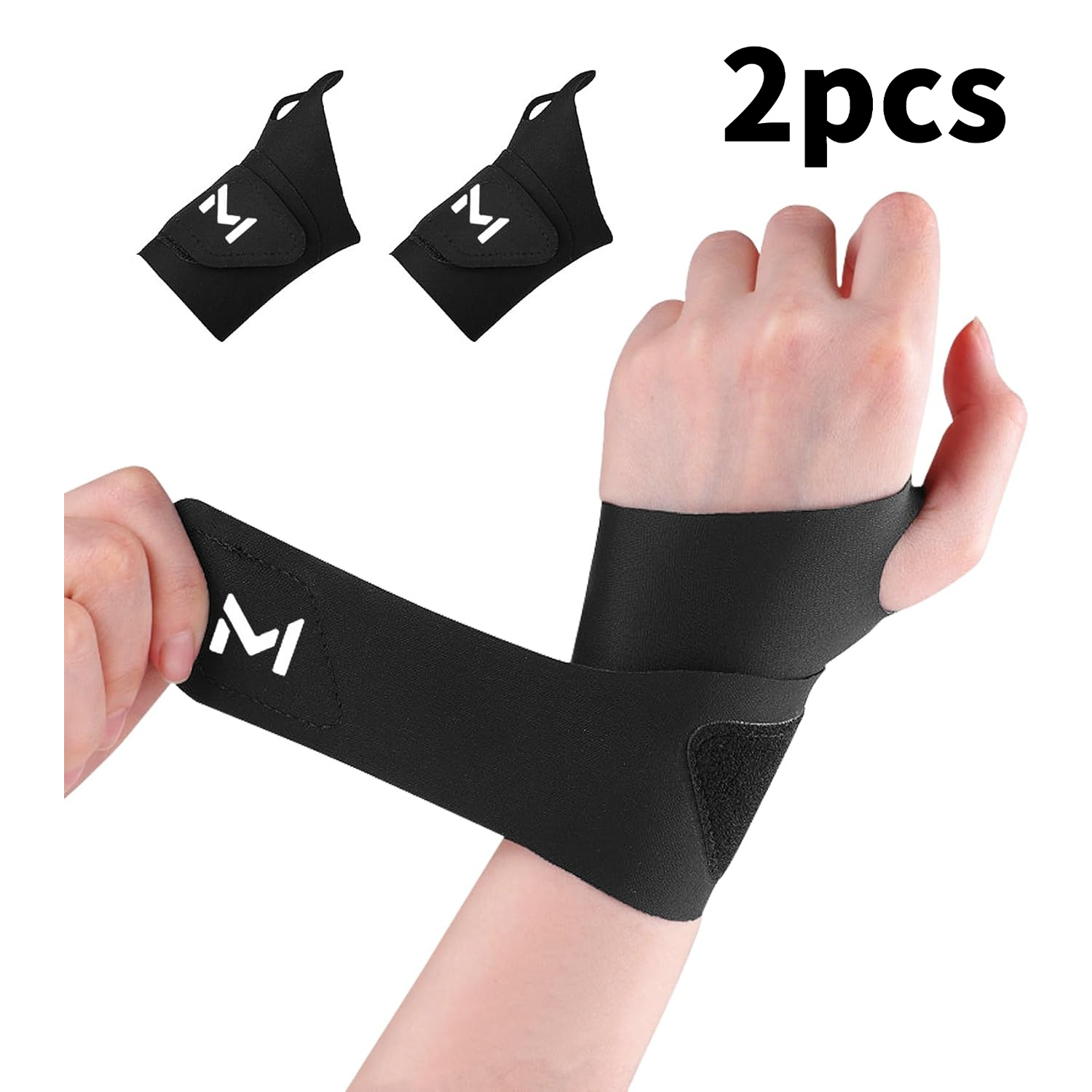 Image of 2pcs Soft Wrist Brace, Adjustable Wrist Support For Sprains, Fitness, Sports, Weightlifting, Wrist Compression Strap Wear Anywhere, Fits 6" To 8.3"(black)