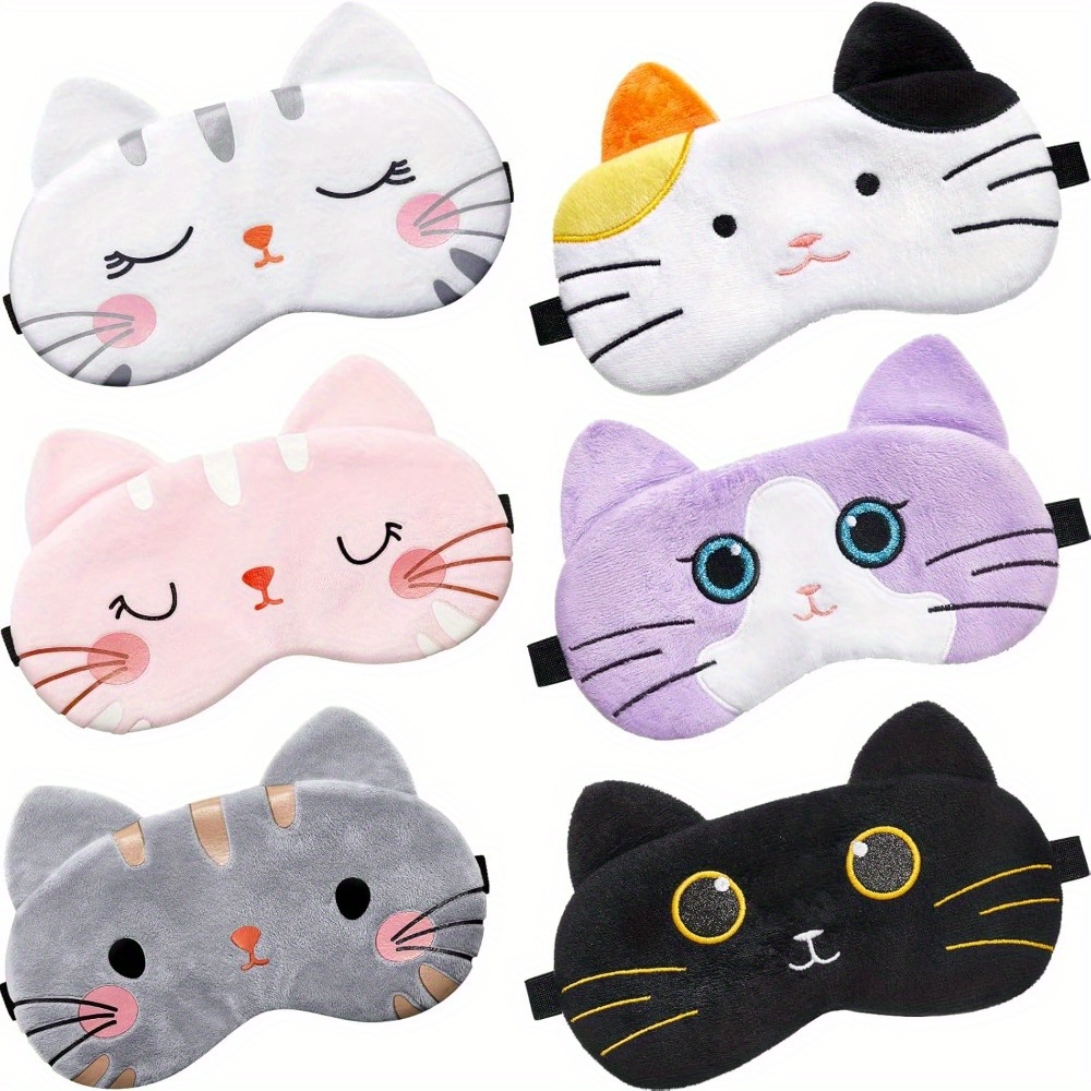 TEMU 6pcs Women's Cute Cat Animal Pattern Sleep Eye Masks Soft Comfortable Convenient To Carry Fun And Innovative Design Elastic Band Eye Masks