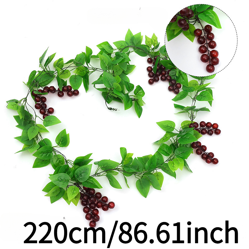 TEMU 1pc Of Artificial Fruit And Vegetable Vine Garlands With Grape Leaves- Fake Flower Plastic Hanging Plants, Suitable For Ceiling Coverings,