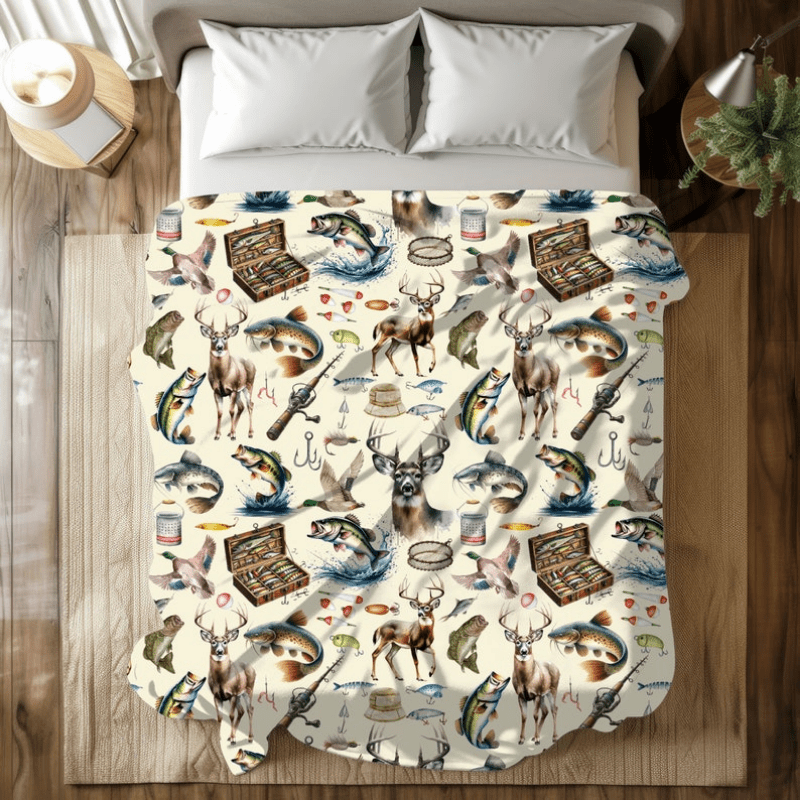 

Cozy Vintage Blanket - Soft Plush, Cabin | Ideal For & | Featuring Bass, Deer, Duck, Catfish Designs