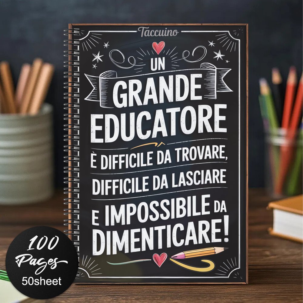 TEMU 1pc Colorful Blackboard Italian Teacher Appreciation Spiral Notebook Journal - "un Educatore É Difficile Da Trovarre, Difficile Da Lasciare,