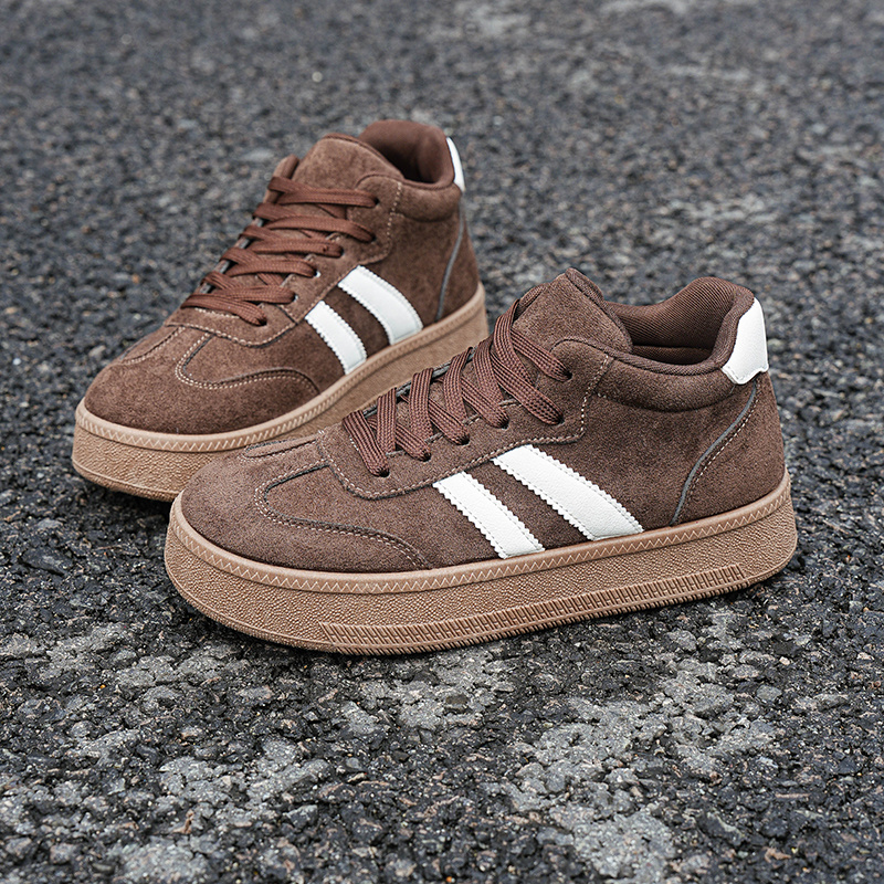TEMU Women's Thickened Wide Toe Casual Sneakers, Women's Retro Striped Mid-top Daily Wear Shoes, Thick Sole All-match Casual Board Shoes