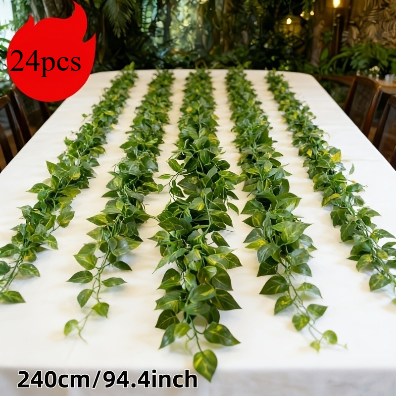 TEMU 12/24pcs New Artificial Evergreen Ivy Vine - 94-inch Large Suspension Design - Flexible Leaves, Realistic Colors. Suitable For Decorating Living