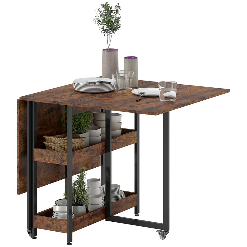 TEMU Expandable Industrial Dining Table For 4 People With Open Shelves & Sturdy Metal Frame - Space- Folding Design, Brown Wood-like Surface, Durable