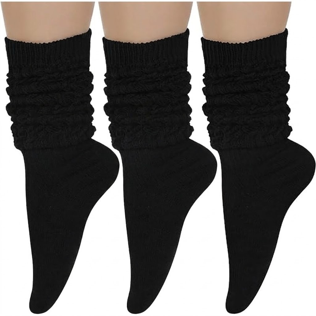 TEMU 3-pair Fashionable And Simple Long Slouchy Calf Socks, Versatile Long Slouch Socks For Daily Wear, Casual And Sporty Versatile Socks, Suitable