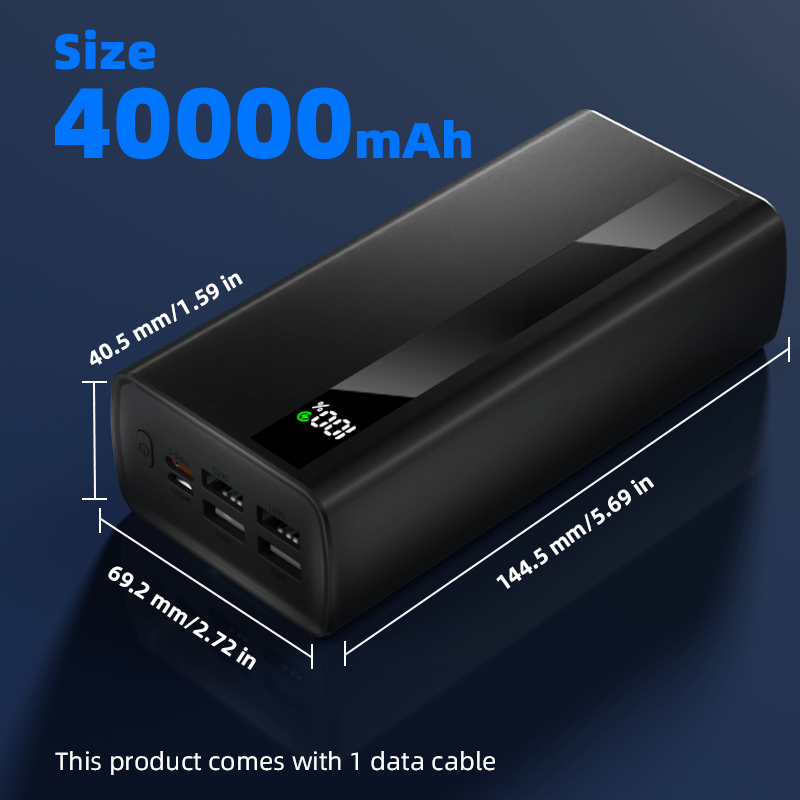 E-shop 40000mAh Powerbank – Tragbarer Ladegerät – Powerbank mit .5W QC4.0 Schnellladung, integriertem 2-Ausgangskabel LED-Display für iPhone, -Handys