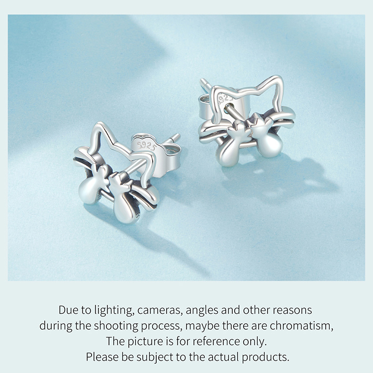 1 pair cute cartoon cat hollow-out stud earrings, 925 sterling silver, hypoallergenic fashion jewelry for women, daily & gift occasions, 2.4g -   girlfriend, lover, friend, self details 6