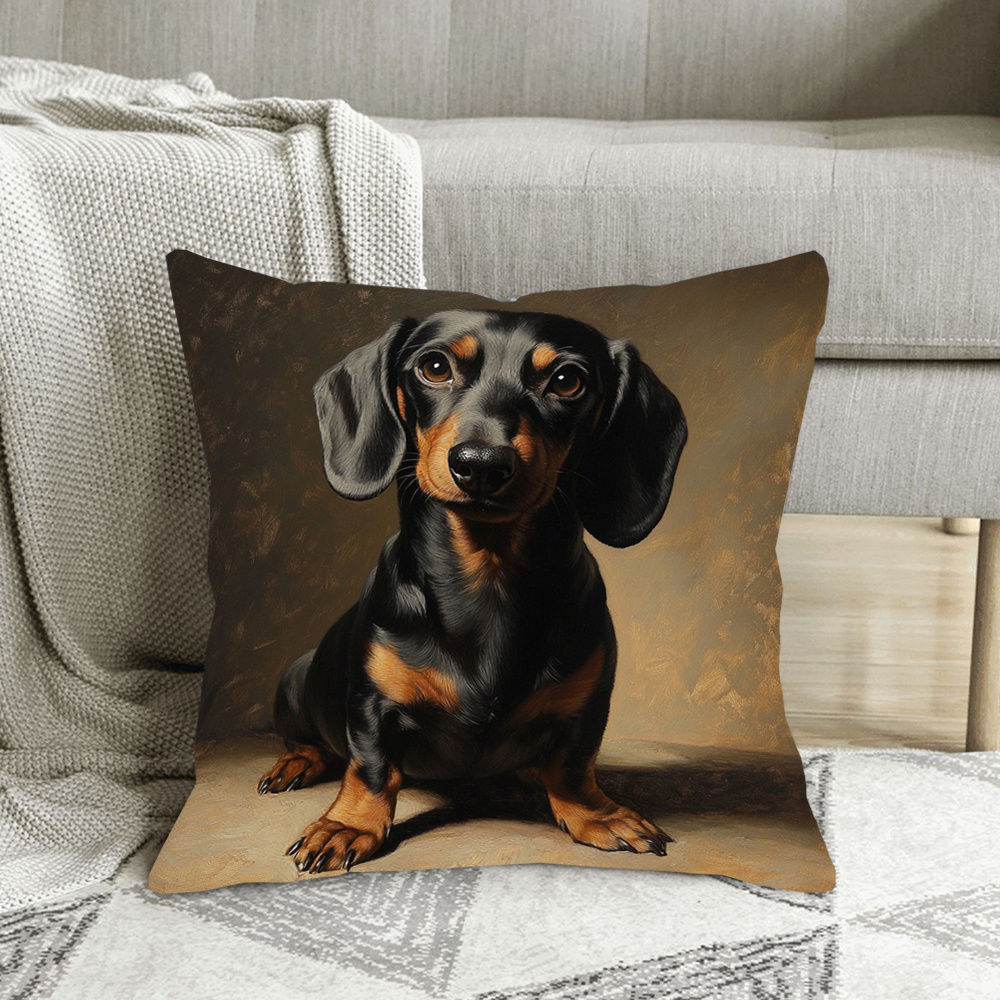 TEMU 1pc Vintage Dachshund Pillowcase, Soft And Comfortable Polyester Short Plush Fabric, Single-sided Print, Does Not Include Pillow Insert,