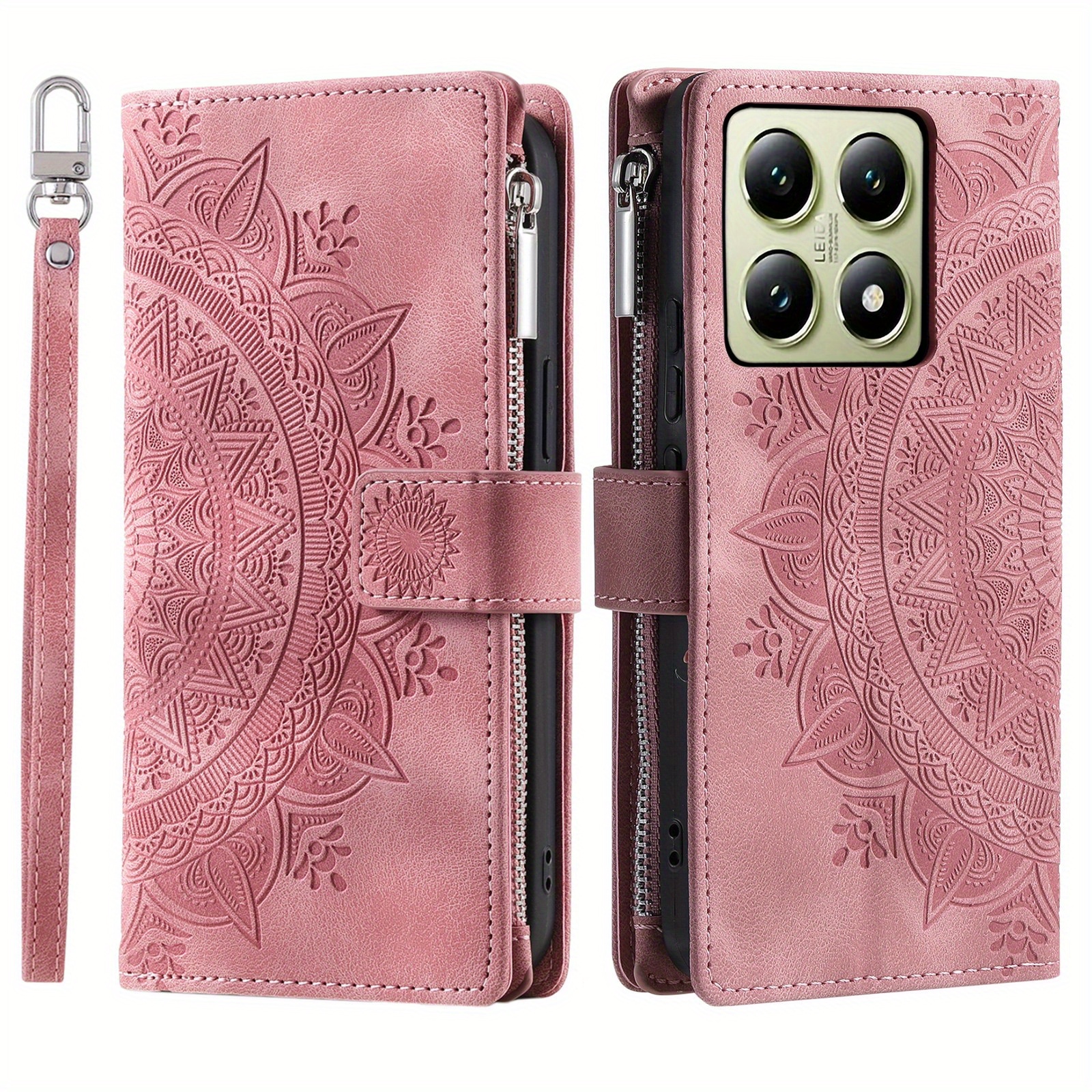 TEMU Phone Case - Rose Golden Embossed Floral Artificial Leather Wallet Case With Luxury Feel, High Quality, Practical, Stylish, Minimalist, And