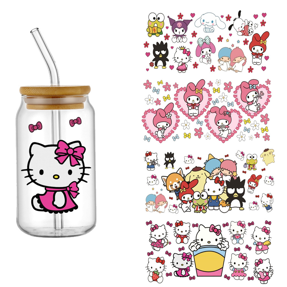 

4pcs Sanrio Hello Kitty Uv Dtf Self-adhesive Cup Stickers, Waterproof & -resistant 3d Crystal Decals For Insulated Cups & Bottles, High-quality Plastic Material