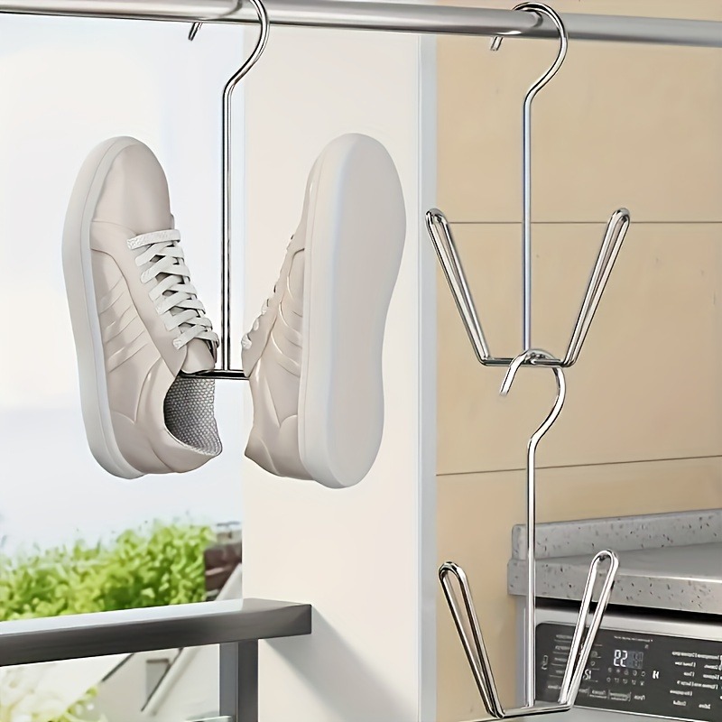 TEMU 3pcs Set Of Drying Racks, Stainless Steel U-shaped Shoe Drying Racks, No-drill Installation, Windproof And Stable, Single-rod Multifunctional