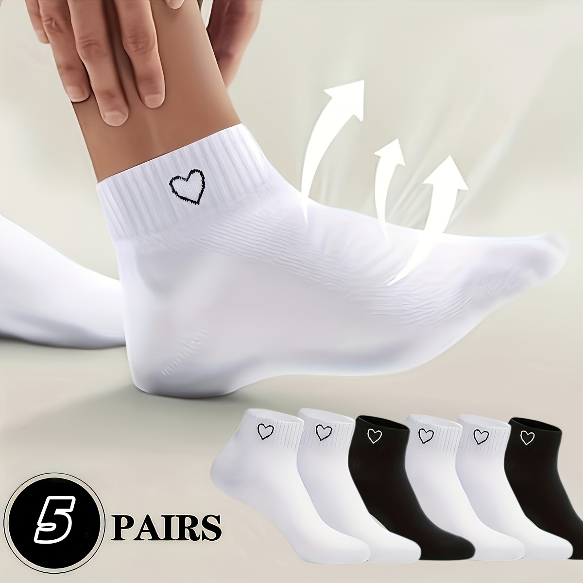 5   de meias de   pretas e brancas com   de corações | respiráveis, absorventes de humidade, casuais para estilo desportivo, ideais para sapatos de desporto e meias casuais 1000ps,   para     namorados