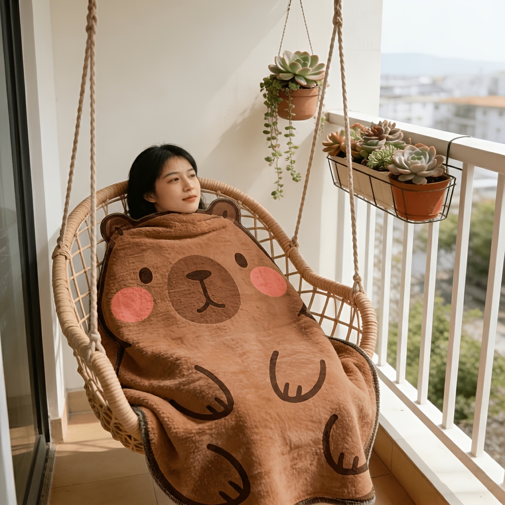 TEMU 만화 카피바라 외계인 플러시 귀여운 작은 동물 침실 담요 플란넬 담요